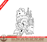 Halloween Monster & Castle SVG Coloring Page with Zombie & Haunted Castle SVG